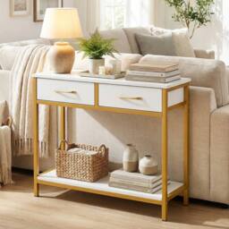 VOGREX 75CM Narrow Entryway Console Table with 2 Fabric Drawers Small Size in White - thumbnail 2