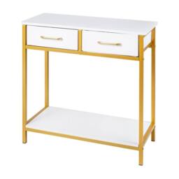 VOGREX 75CM Narrow Entryway Console Table with 2 Fabric Drawers Small Size in White - thumbnail 1