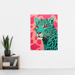 "Artery8 Wall Art Print Modern Aqua Green Leopard On Pink Pop Art Style Risograph Artwork Painting Poster - Size: W12"" x H16""" - thumbnail 4
