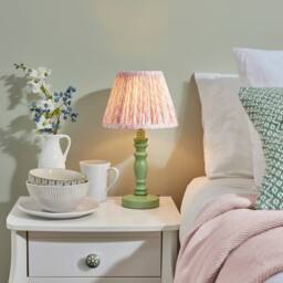 Netlighting Bibury Green Table Lamp Peach Fabric Leaf Shade 20cm B22 - thumbnail 2