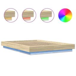 Berkfield Home Durable Bed Frame with LED Lights without Mattress Sonoma Oak 120 in Light Tan - thumbnail 8