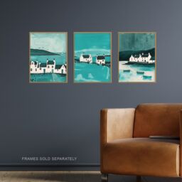 "Artery8 Set of 3 Scottish Hebrides Teal Isle Mull Coastal 12X16"" Art Prints in Blue - Size: W12"" x H16""" - thumbnail 2