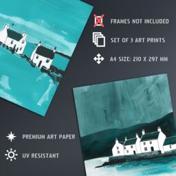 "Artery8 Set of 3 Scottish Hebrides Teal Isle Mull Coastal 12X16"" Art Prints in Blue - Size: W12"" x H16""" - thumbnail 4