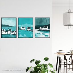 "Artery8 Set of 3 Scottish Hebrides Teal Isle Mull Coastal 12X16"" Art Prints in Blue - Size: W12"" x H16""" - thumbnail 3