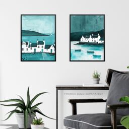 "Artery8 Set of 3 Scottish Hebrides Teal Isle Mull Coastal 12X16"" Art Prints in Blue - Size: W12"" x H16""" - thumbnail 6