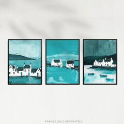 "Artery8 Set of 3 Scottish Hebrides Teal Isle Mull Coastal 12X16"" Art Prints in Blue - Size: W12"" x H16""" - thumbnail 5