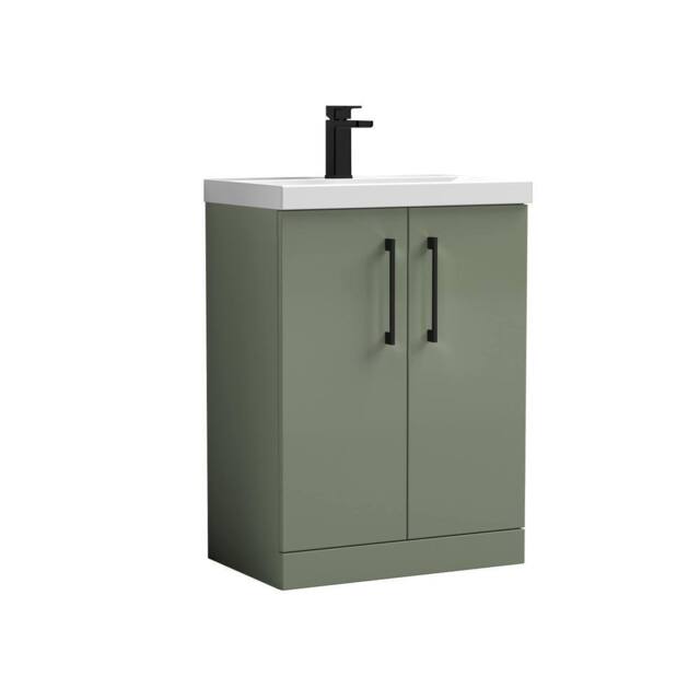 Balterley Contemporary Floor Standing 2-Door Vanity Basin, Satin Green, 600mm in Green - image 1