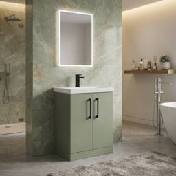 Balterley Contemporary Floor Standing 2-Door Vanity Basin, Satin Green, 600mm in Green - thumbnail 3