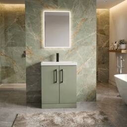 Balterley Contemporary Floor Standing 2-Door Vanity Basin, Satin Green, 600mm in Green - thumbnail 2
