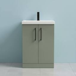 Balterley Contemporary Floor Standing 2-Door Vanity Basin, Satin Green, 600mm in Green - thumbnail 5