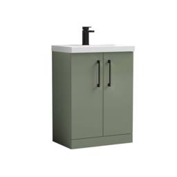 Balterley Contemporary Floor Standing 2-Door Vanity Basin, Satin Green, 600mm in Green - thumbnail 1
