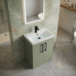 Balterley Contemporary Floor Standing 2-Door Vanity Basin, Satin Green, 600mm in Green - thumbnail 4