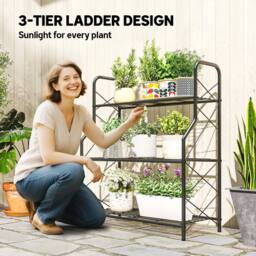 OUTSUNNY 3-Tier Metal Plant Stand, Ladder Shelf Potted Plants Display in Black - thumbnail 4