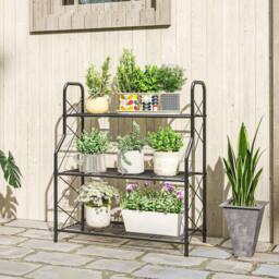 OUTSUNNY 3-Tier Metal Plant Stand, Ladder Shelf Potted Plants Display in Black - thumbnail 1