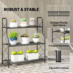 OUTSUNNY 3-Tier Metal Plant Stand, Ladder Shelf Potted Plants Display in Black - thumbnail 6