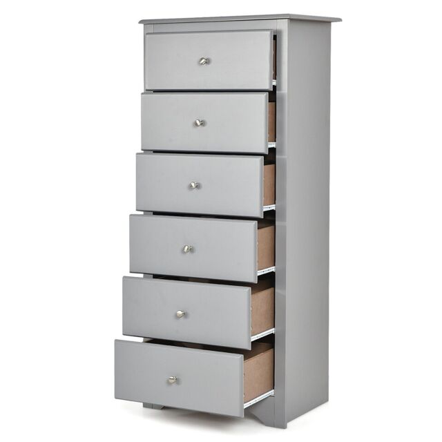 Costway Chest of Drawers Free Standing 6 Drawers Wooden Storage Cabinet W/ Metal Handles in Grey - image 1