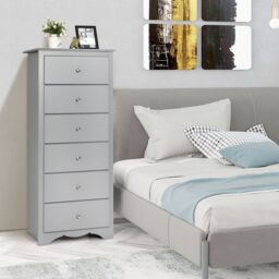 Costway Chest of Drawers Free Standing 6 Drawers Wooden Storage Cabinet W/ Metal Handles in Grey - thumbnail 3