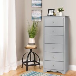 Costway Chest of Drawers Free Standing 6 Drawers Wooden Storage Cabinet W/ Metal Handles in Grey - thumbnail 4