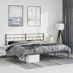 Berkfield Home Metal Bed Frame with Headboard Black 183x213 cm - thumbnail 2