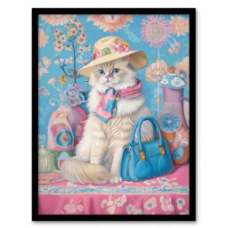 "Artery8 Wall Art Print Ragdoll Cat Lover Pet Floral Fashion Accessories Art Framed Poster in Black - Size: W12"" x H16""" - thumbnail 1