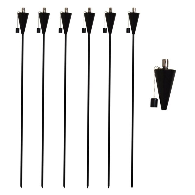 Harbour Housewares 6x Outdoor Flame Torches - Cone Metal Garden Fire Torch Lighting in Black