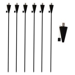 Harbour Housewares 6x Outdoor Flame Torches - Cone Metal Garden Fire Torch Lighting in Black - thumbnail 1