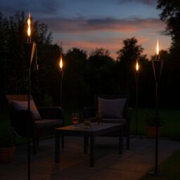 Harbour Housewares 6x Outdoor Flame Torches - Cone Metal Garden Fire Torch Lighting in Black - thumbnail 2