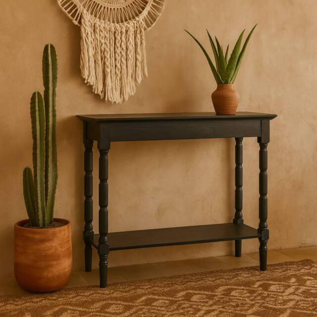 Wyld Haus Ploumanach Black Wooden Console Table with Lower Shelf - image 1