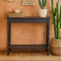 Wyld Haus Ploumanach Black Wooden Console Table with Lower Shelf - thumbnail 2