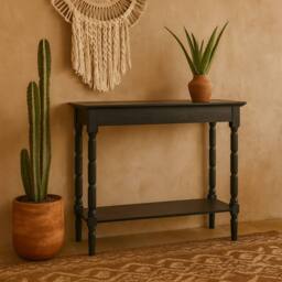Wyld Haus Ploumanach Black Wooden Console Table with Lower Shelf
