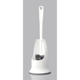 mysmartbuy White & Grey Silicone Toilet Brush & Holder - Long Handled Flexible Bristle Loo Cleaner Tool with Rounded & Angled Head - thumbnail 2