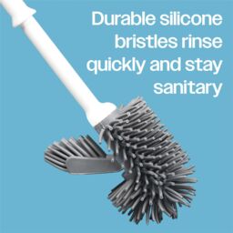 mysmartbuy White & Grey Silicone Toilet Brush & Holder - Long Handled Flexible Bristle Loo Cleaner Tool with Rounded & Angled Head - thumbnail 3