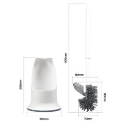 mysmartbuy White & Grey Silicone Toilet Brush & Holder - Long Handled Flexible Bristle Loo Cleaner Tool with Rounded & Angled Head - thumbnail 6