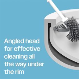 mysmartbuy White & Grey Silicone Toilet Brush & Holder - Long Handled Flexible Bristle Loo Cleaner Tool with Rounded & Angled Head - thumbnail 4
