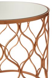 Orsina Set of 2 Copper Accent Tables With Mirrored Tops, Round Tables With Wave Design Metal Frames, Luxe Side Tables in Gold - thumbnail 4