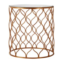 Orsina Set of 2 Copper Accent Tables With Mirrored Tops, Round Tables With Wave Design Metal Frames, Luxe Side Tables in Gold - thumbnail 3