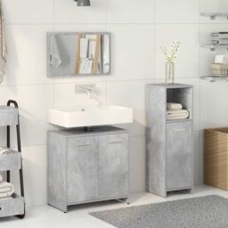 Berkfield Home 3 Piece Bathroom Furniture Set Concrete Grey Engineered Wood - thumbnail 3
