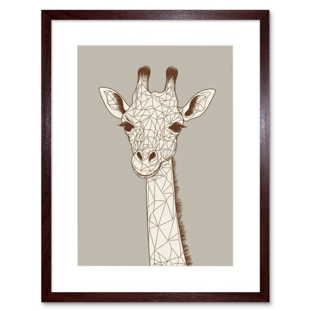 "Artery8 Wall Art Print Cute Giraffe Head Line Drawing Artwork Framed 9X7 Inch in Brown - Size: W7"" x H9""" - image 1