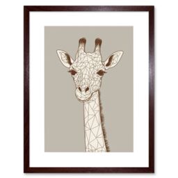 "Artery8 Wall Art Print Cute Giraffe Head Line Drawing Artwork Framed 9X7 Inch in Brown - Size: W7"" x H9""" - thumbnail 1