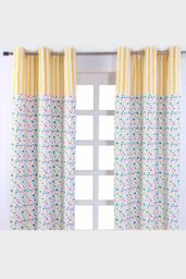 Homescapes Multi Polka Dots Ready Made Eyelet Curtain Pair in Yellow - Size: 140 cm width x 183 cm drop - thumbnail 1