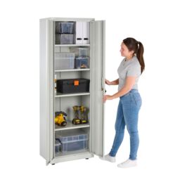 Moderna Metal Storage Cabinet - 4 Shelf Slim Office Storage Cupboard 180cm in Grey - thumbnail 5