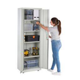 Moderna Metal Storage Cabinet - 4 Shelf Slim Office Storage Cupboard 180cm in Grey - thumbnail 7