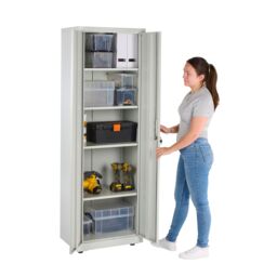 Moderna Metal Storage Cabinet - 4 Shelf Slim Office Storage Cupboard 180cm in Grey - thumbnail 6