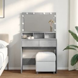 Berkfield Home Dressing Table with LED Concrete Grey 80x41x134.5 cm