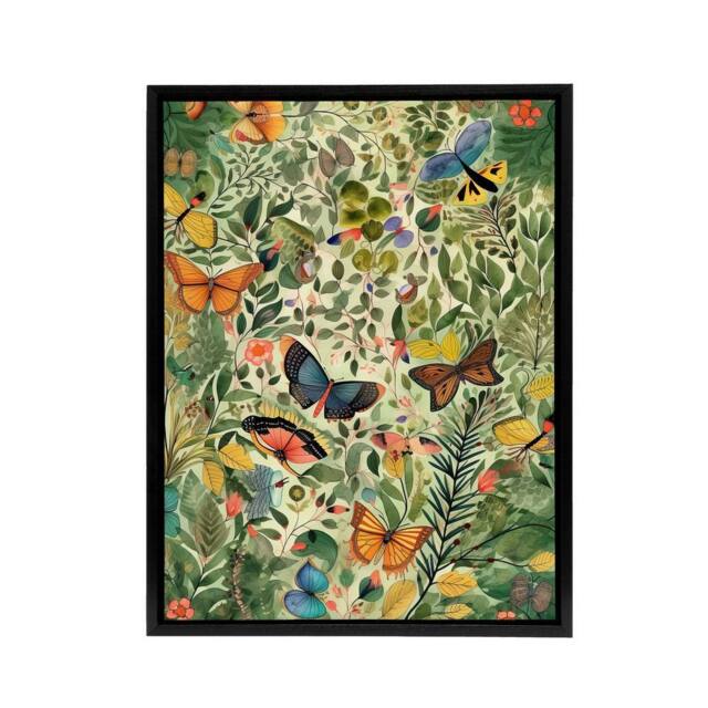 "Artery8 Butterflies In Spring Field Framed Canvas Wall Art Print - Size: W12"" x H16""" - image 1
