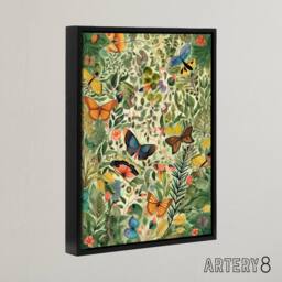 "Artery8 Butterflies In Spring Field Framed Canvas Wall Art Print - Size: W12"" x H16""" - thumbnail 2