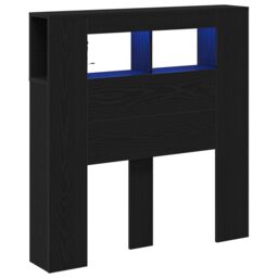 Berkfield Home Storage Headboard with LED Lights Black Oak 100x18, 5x103, 5 cm - thumbnail 3