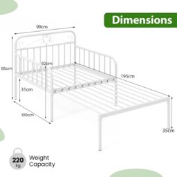 Gymax Extendable Daybed Frame Single Metal Bed With Trundle & Slats Support in White - thumbnail 4