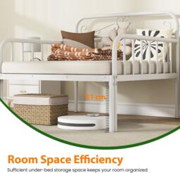 Gymax Extendable Daybed Frame Single Metal Bed With Trundle & Slats Support in White - thumbnail 6