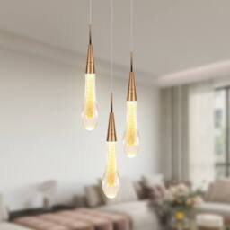 Pheashine Elegant Pendant Light Glass Chandelier Gold Warm Light 37x6x6CM - Size: 37 x 6 x 6 cm - thumbnail 3